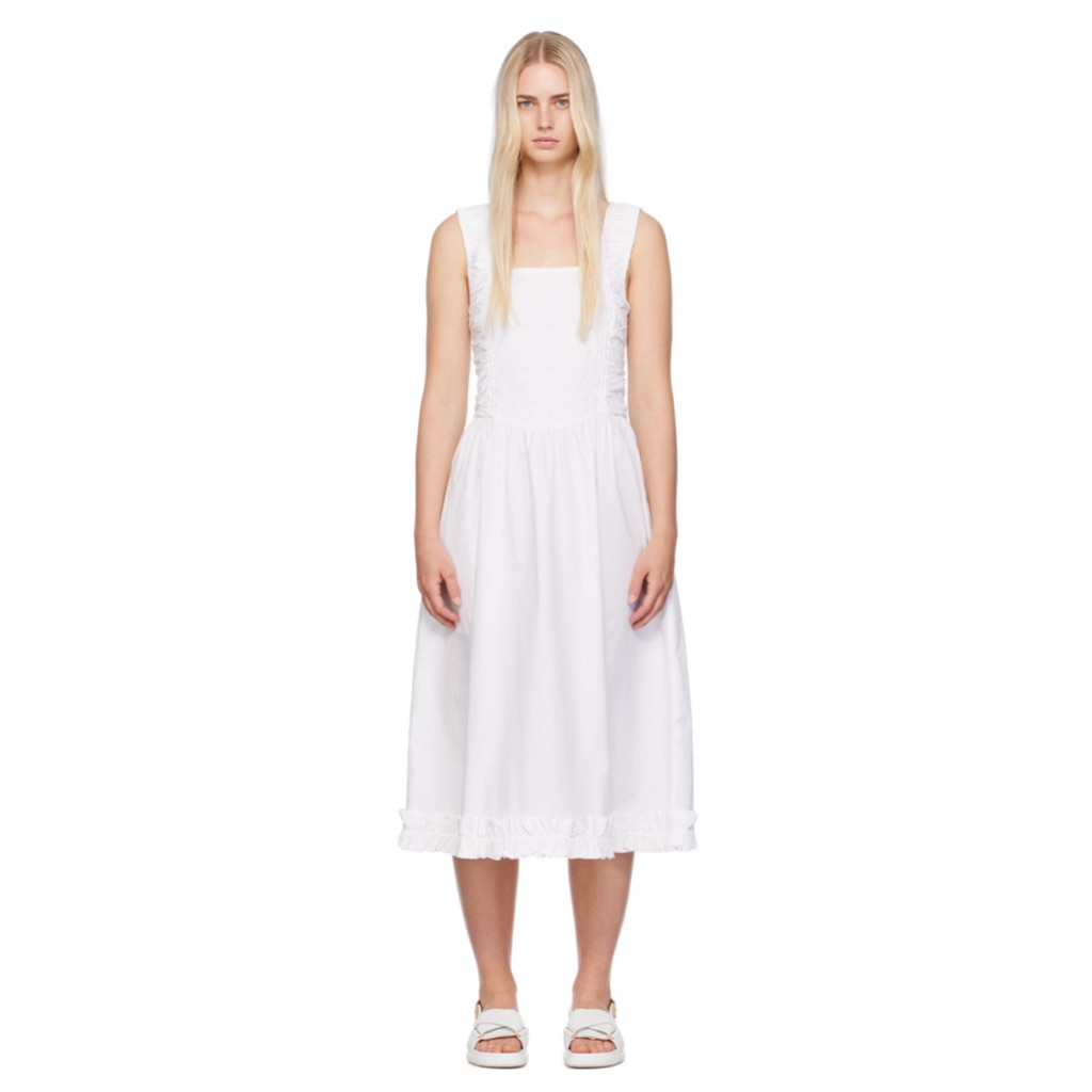 Nwt Cotton Poplin Midi Strap Smock Dress In Bright White